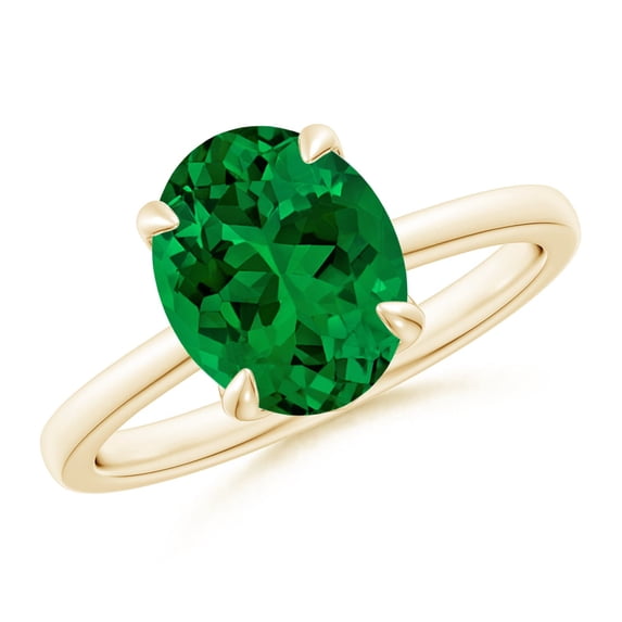 ANGARA Lab Grown 2.25 Ct Solitaire Oval Emerald Classic Engagement Ring for Women in 14K Yellow Gold (Size-10x8mm) | May Birthstone, Anniversary, Jewelry Gift for Women | Lab-Grown Emerald Ring