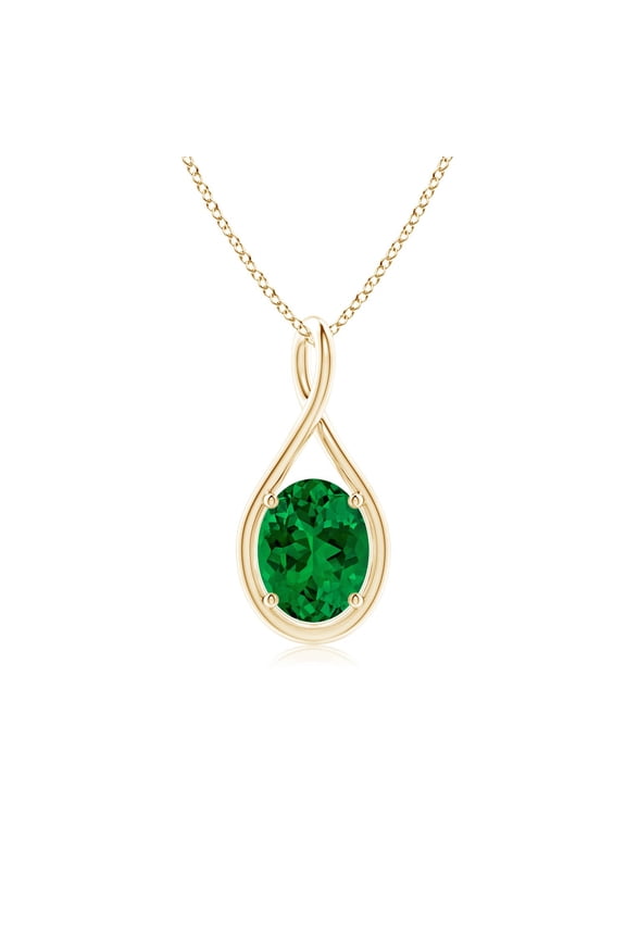 Lab Grown 1.5 Ct Solitaire Oval Emerald Twist Bale Pendant for Women in 14K Yellow Gold (Size-9x7mm) | May Birthstone, Anniversary, Jewelry Gift for Women | Lab-Grown Emerald Necklace