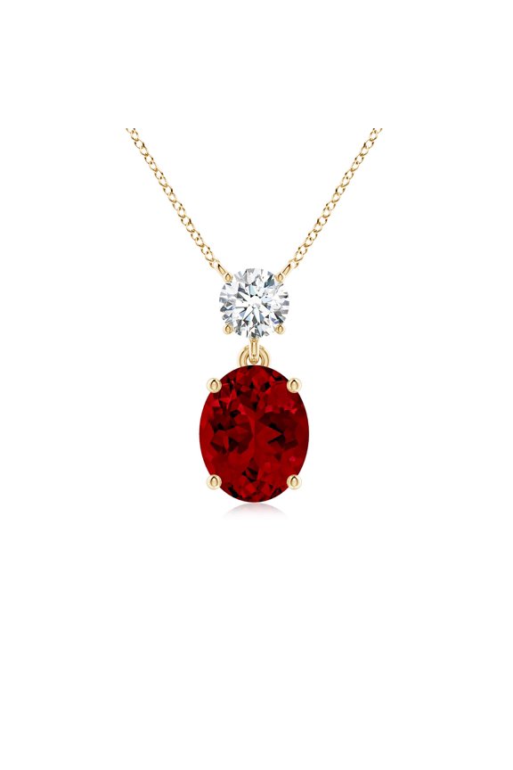 Lab Grown 3.3 Ct Solitaire Ruby Drop Pendant with Lab Diamond Accent for Women in 14K Yellow Gold (Size-10x8mm) | July Birthstone, Anniversary, Jewelry Gift for Women | Lab-Grown Ruby Necklace