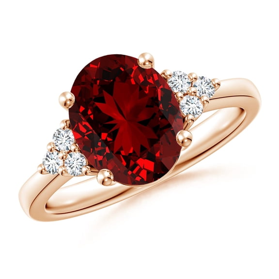 ANGARA Lab Grown Solitaire Oval Ruby and Lab Diamond Promise Ring for Women in 14K Rose Gold (Size-10x8mm) | July Birthstone Jewelry for Her | Lab-Grown Ruby Engagement Rings