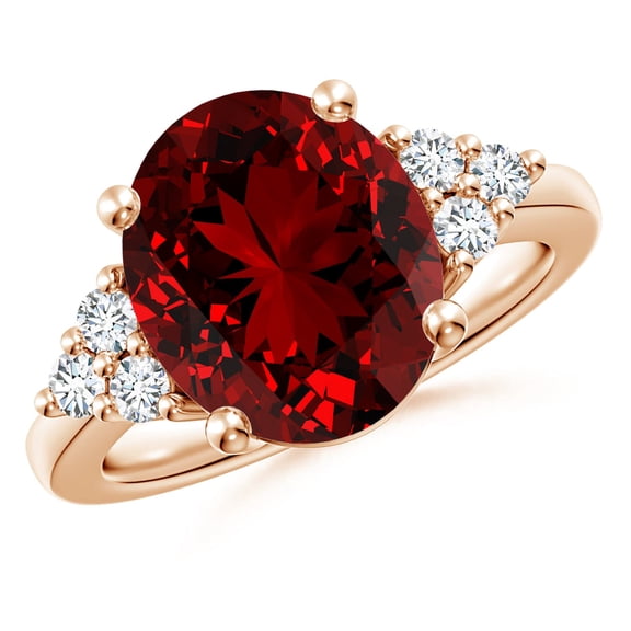 ANGARA Lab Grown Solitaire Oval Ruby and Lab Diamond Promise Ring for Women in 14K Rose Gold (Size-12x10mm) | July Birthstone Jewelry for Her | Lab-Grown Ruby Engagement Rings