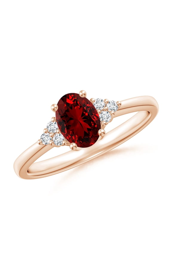 Lab Grown Solitaire Oval Ruby and Lab Diamond Promise Ring for Women in 14K Rose Gold (Size-7x5mm) | July Birthstone Jewelry for Her | Lab-Grown Ruby Engagement Rings