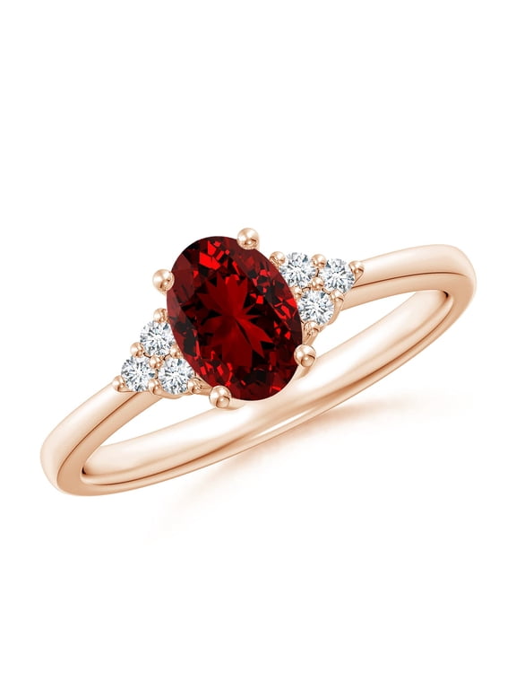 Lab Grown Solitaire Oval Ruby and Lab Diamond Promise Ring for Women in 14K Rose Gold (Size-7x5mm) | July Birthstone Jewelry for Her | Lab-Grown Ruby Engagement Rings