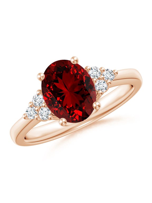 Lab Grown Solitaire Oval Ruby and Lab Diamond Promise Ring for Women in 14K Rose Gold (Size-9x7mm) | July Birthstone Jewelry for Her | Lab-Grown Ruby Engagement Rings