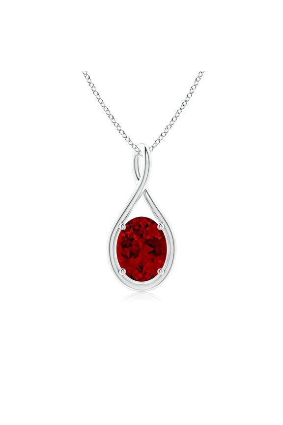 Lab Grown 2 Ct Solitaire Oval Ruby Twist Bale Pendant for Women in 14K White Gold (Size-9x7mm) | July Birthstone, Birthday, Anniversary, Jewelry Gift for Women | Lab-Grown Ruby Necklace