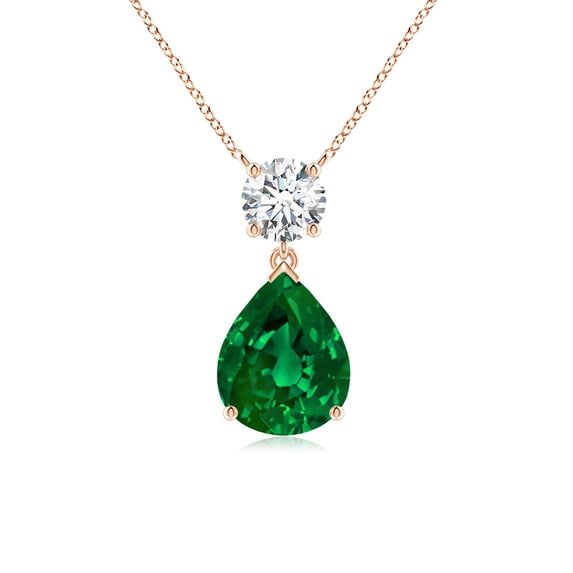 ANGARA Lab Grown 2.2 Ct Pear Emerald Drop Pendant with Lab Diamond Accent for Women in 14K Rose Gold (Size-10x8mm) | May Birthstone, Anniversary, Jewelry Gift for Women | Lab-Grown Emerald Necklace