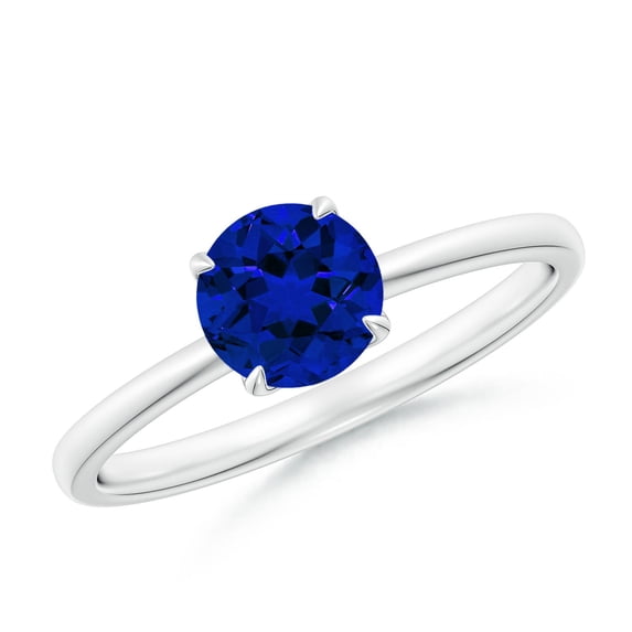 ANGARA Lab Grown 1 Ct Solitaire Round Blue Sapphire Engagement Ring in 14K White Gold for Women (Size-6mm) | September Birthstone, Anniversary, Jewelry Gift for Women | Lab Grown Blue Sapphire Ring