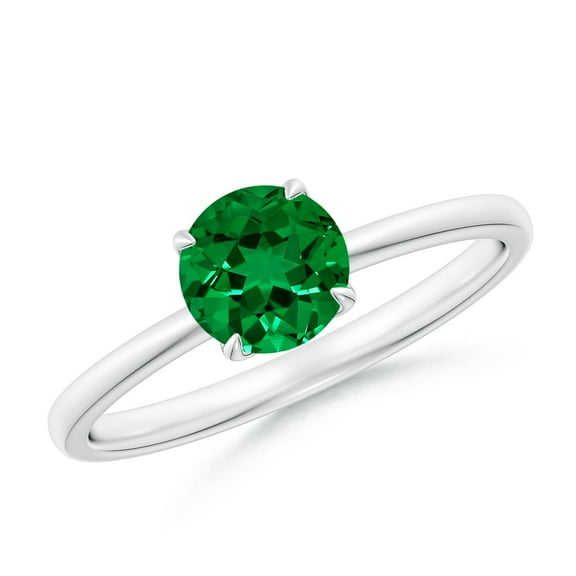 ANGARA Lab Grown Solitaire Round Emerald Classic Engagement Ring for Women in 14K White Gold (Size-6mm) | May Birthstone, Birthday, Anniversary, Jewelry Gift for Women | Lab-Grown Emerald Ring