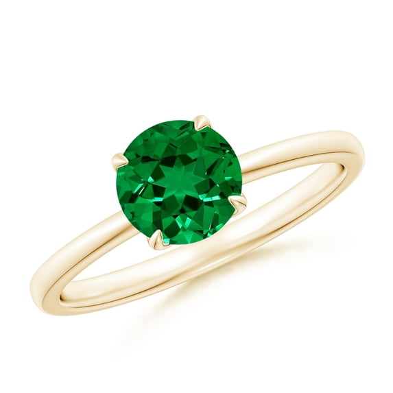 ANGARA Lab Grown Solitaire Round Emerald Classic Engagement Ring for Women in 14K Yellow Gold (Size-6.5mm) | May Birthstone, Birthday, Anniversary, Jewelry Gift for Women | Lab-Grown Emerald Ring