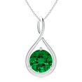 thumbnail image 1 of ANGARA Lab Grown 3.39 Ct Solitaire Round Emerald Infinity Twist Pendant for Women in 925 Sterling Silver (Size-10mm) | May Birthstone, Anniversary, Jewelry Gift for Women | Lab-Grown Emerald Necklace, 1 of 8