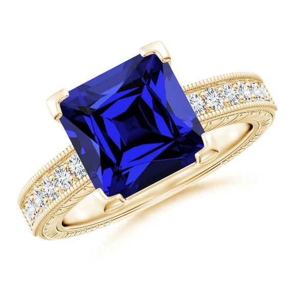 ANGARA Lab Grown 3.75 Ct Square Cut Blue Sapphire Ring in 14K Yellow Gold for Women (Size-9mm) | September Birthstone, Anniversary, Jewelry Gift for Women | Lab Grown Blue Sapphire Ring