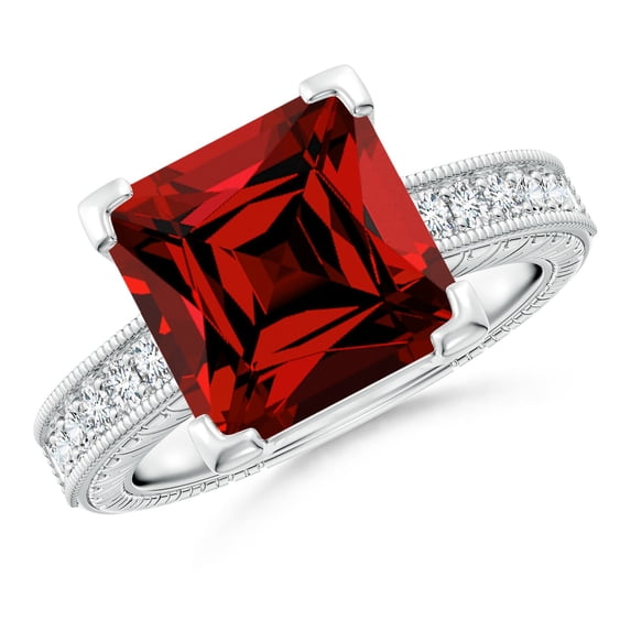ANGARA Lab Grown Square Cut Ruby Solitaire Ring with Milgrain Detailing for Women in 14K White Gold (Size-10mm) | July Birthstone Jewelry for Her | Lab-Grown Ruby Engagement Rings