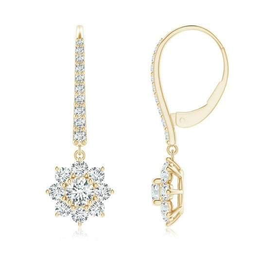 ANGARA Lab Grown Starburst Diamond Drop Earrings for Women in 14K Yellow Gold (Size-3.4mm| Color-F-G| Clarity-VS) | April Birthstone, Anniversary, Jewelry Gift for Women | Lab-Grown Diamond Earrings