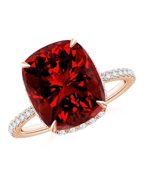 Lab Grown 6 Ct Thin Shank Cushion Ruby Ring with Lab Diamond Accents in 14K Rose Gold for Women (Size-12x10mm) | July Birthstone, Anniversary, Jewelry Gift for Women | Lab Grown Ruby Ring