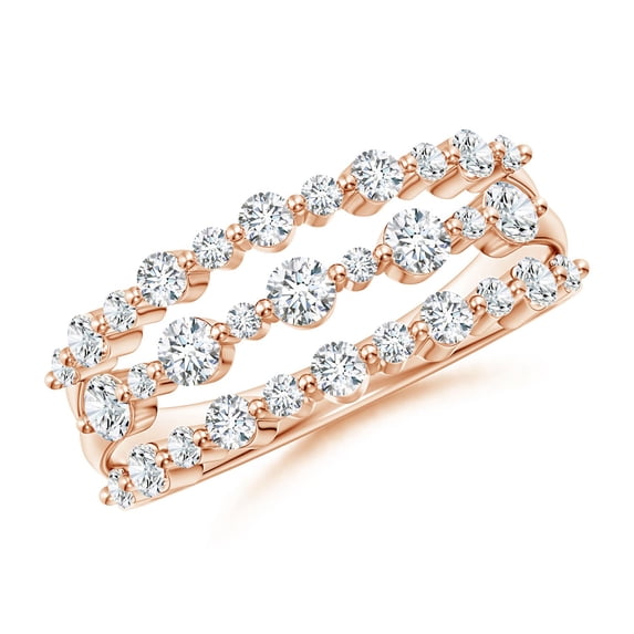 ANGARA Lab Grown 3 Row Alternating Diamond Anniversary Ring for Women in 14K Rose Gold (Size-2.5mm| Color-F-G| Clarity-VS) | Anniversary, Jewelry Gift for Women | Lab-Grown Diamond Ring