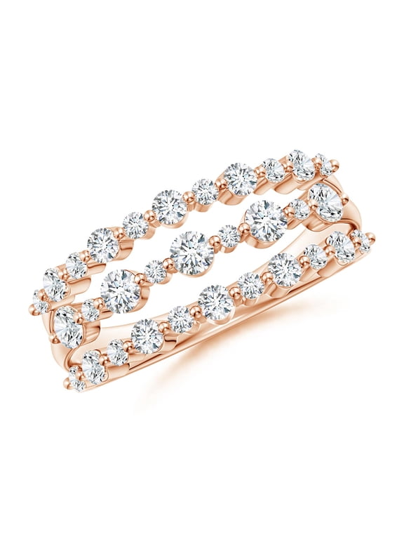 Lab Grown 3 Row Alternating Diamond Anniversary Ring for Women in 14K Rose Gold (Size-2.5mm| Color-F-G| Clarity-VS) | Anniversary, Jewelry Gift for Women | Lab-Grown Diamond Ring