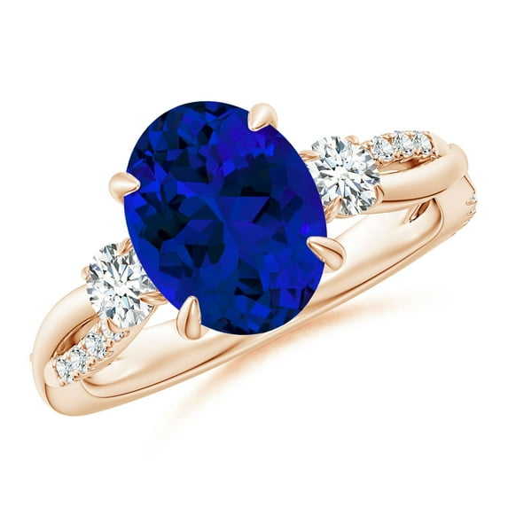 ANGARA Lab Grown 3.3 Ct Blue Sapphire & Diamond Engagement Ring for Women in 14K Rose Gold (Size-10x8mm) | September Birthstone, Anniversary, Jewelry Gift for Women | Lab-Grown Blue Sapphire Ring