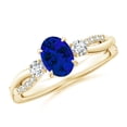 thumbnail image 1 of ANGARA Lab Grown 3 Stone Blue Sapphire & Diamond Engagement Ring for Women in 14K Yellow Gold (Size-7x5mm) | September Birthstone, Anniversary, Jewelry Gift for Women | Lab-Grown Blue Sapphire Ring, 1 of 8