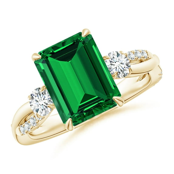 ANGARA Lab Grown 2.85 Ct Three Stone Emerald & Diamond Engagement Ring ...