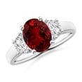 thumbnail image 1 of ANGARA Lab Grown 2 Ct Three Stone Oval Ruby and Half Moon Lab Diamond Ring for Women in 14K White Gold (Size-9x7mm) | July Birthstone, Anniversary, Jewelry Gift for Women | Lab-Grown Ruby Ring, 1 of 7