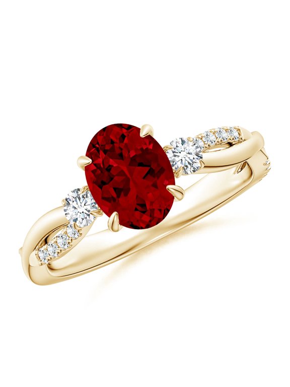 Lab Grown 1.25 Ct Three Stone Oval Ruby & Diamond Engagement Ring for Women in 14K Yellow Gold (Size-8x6mm) | July Birthstone, Anniversary, Jewelry Gift for Women | Lab-Grown Ruby Ring