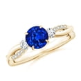 thumbnail image 1 of ANGARA Lab Grown 1 Ct 3 Stone Blue Sapphire & Diamond Engagement Ring for Women in 14K Yellow Gold (Size-6mm) | September Birthstone, Anniversary Jewelry Gift for Women | Lab-Grown Blue Sapphire Ring, 1 of 8