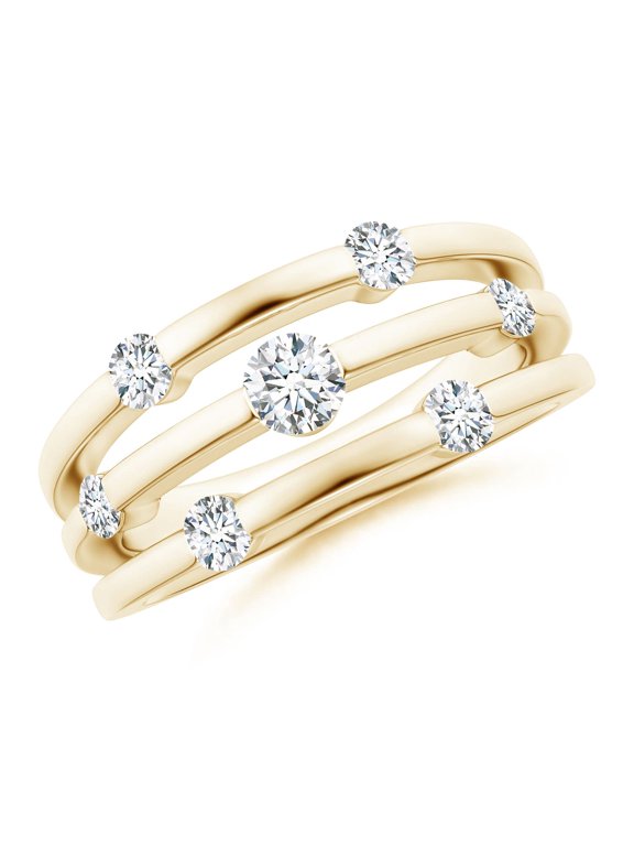 Lab Grown Triple Row Dotted Diamond Orbit Ring in 14K Yellow Gold for Women (Size-3.7mm| Color-F-G| Clarity-VS) | April Birthstone, Anniversary, Jewelry Gift for Women | Lab Grown Diamond Ring