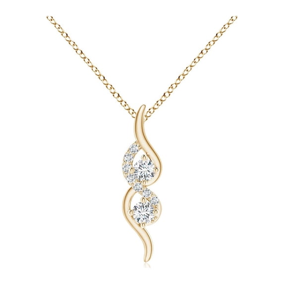 ANGARA Lab Grown Two Stone Diamond Swirl Pendant for Women in 14K Yellow Gold (Size-2.1mm | 0.08 ct) | April Birthstone Jewelry for Her | Lab-Grown Diamond Pendant