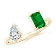 thumbnail image 1 of ANGARA Lab Grown Two-Stone Emerald-Cut Emerald & Pear Diamond Open Ring for Women in 14K Yellow Gold (Size-6x4mm) | May Birthstone, Anniversary, Jewelry Gift for Women | Lab-Grown Emerald Ring, 1 of 7