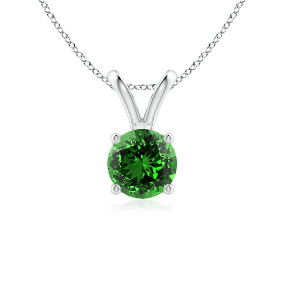 ANGARA Lab Grown V-Bale Round Emerald Solitaire Pendant for Women in 925 Sterling Silver (Size-6mm) | May Birthstone, Birthday, Anniversary, Jewelry Gift for Women | Lab-Grown Emerald Necklace