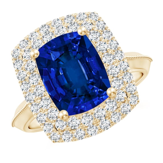 ANGARA Lab Grown Blue Sapphire Double Engagement Ring for Women in 14K Yellow Gold (Size-10x8mm) | September Birthstone, Anniversary, Jewelry Gift for Women | Lab-Grown Blue Sapphire Ring