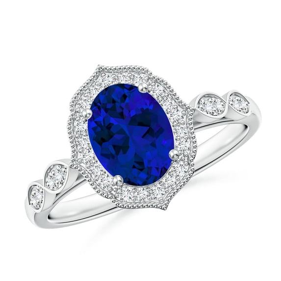 ANGARA Lab Grown 1.55 Ct Blue Sapphire Ornate Engagement Ring for Women in 14K White Gold (Size-8x6mm) | September Birthstone, Anniversary, Jewelry Gift for Women | Lab-Grown Blue Sapphire Ring