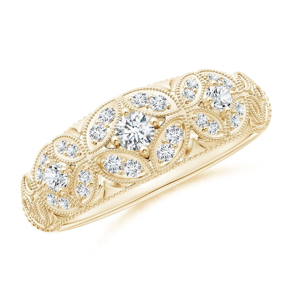 ANGARA Lab Grown Vintage Inspired Diamond Floral Anniversary Ring for Women in 14K Yellow Gold (Size-2.9mm | 0.1 ct) | April Birthstone Jewelry for Her | Lab-Grown Diamond Engagement Rings