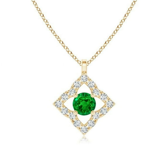 ANGARA Lab Grown Vintage Inspired Emerald Clover Pendant for Women in 14K Yellow Gold (Size-3mm) | May Birthstone, Birthday, Anniversary, Jewelry Gift for Women | Lab-Grown Emerald Necklace
