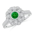 thumbnail image 1 of ANGARA Lab Grown Vintage Inspired Emerald Floral Halo Ring with Milgrain for Women in 14K White Gold (Size-4.5mm) | May Birthstone, Anniversary, Jewelry Gift for Women | Lab-Grown Emerald Ring, 1 of 7