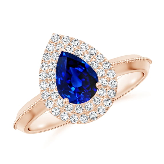 ANGARA Lab Grown Pear Blue Sapphire Double Engagement Ring for Women in 14K Rose Gold (Size-7x5mm) | September Birthstone, Anniversary, Jewelry Gift for Women | Lab-Grown Blue Sapphire Ring