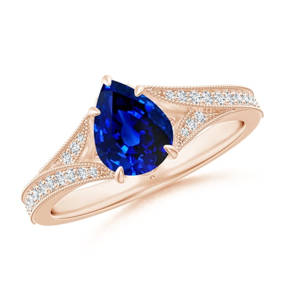 ANGARA Lab Grown 1.15 Ct Pear Blue Sapphire Split Shank Engagement Ring for Women in 14K Rose Gold (Size-8x6mm) | Anniversary, Jewelry Gift for Women | Lab-Grown Blue Sapphire Ring