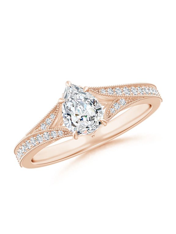 Lab Grown Diamond Split Shank Engagement Ring for Women in 14K Rose Gold (Size-7x5mm| Color-F-G| Clarity-VS) | April Birthstone, Anniversary, Jewelry Gift for Women | Lab-Grown Diamond Ring