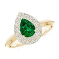 thumbnail image 1 of ANGARA Lab Grown Vintage Inspired Pear Emerald Double Halo Engagement Ring for Women in 14K Yellow Gold (Size-7x5mm) | May Birthstone, Anniversary, Jewelry Gift for Women | Lab-Grown Emerald Ring, 1 of 9