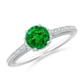 thumbnail image 1 of ANGARA Lab Grown Vintage Inspired Round Emerald & Diamond Filigree Ring for Women in 14K White Gold (Size-6mm) | May Birthstone, Birthday, Anniversary, Jewelry Gift for Women | Lab-Grown Emerald Ring, 1 of 7