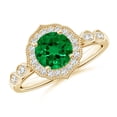thumbnail image 1 of ANGARA Lab Grown Vintage Inspired Round Emerald Ornate Halo Engagement Ring for Women in 14K Yellow Gold (Size-6.5mm) | May Birthstone, Anniversary, Jewelry Gift for Women | Lab-Grown Emerald Ring, 1 of 8