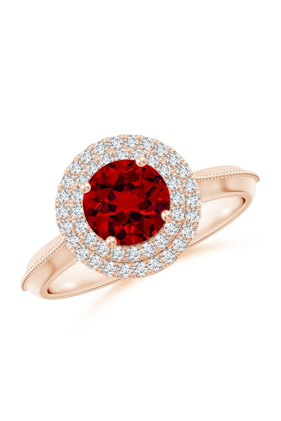 Lab Grown Vintage Inspired Round Ruby Double Halo Engagement Ring for Women in 14K Rose Gold (Size-6.5mm) | July Birthstone Jewelry for Her | Lab-Grown Ruby Engagement Rings