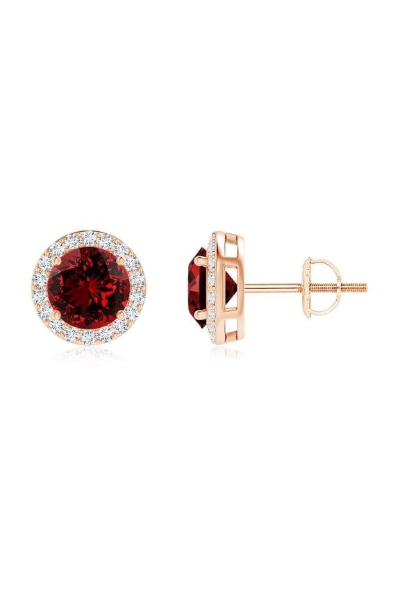 Lab Grown 2 Ct Vintage-Inspired Round Ruby Halo Stud Earrings for Women in 14K Rose Gold (Size-6mm) | July Birthstone, Birthday, Anniversary, Jewelry Gift for Women | Lab-Grown Ruby Earrings