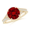 thumbnail image 1 of ANGARA Lab Grown 3.57 Ct Vintage Inspired Round Ruby Split Shank Engagement Ring for Women in 14K Yellow Gold (Size-9mm) | July Birthstone, Anniversary, Jewelry Gift for Women | Lab-Grown Ruby Ring, 1 of 9