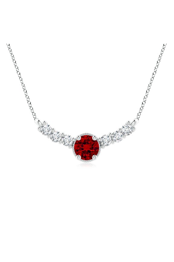 Lab Grown 2.1 Ct Ruby & Lab Diamond Curved Bar Pendant for Women in 925 Sterling Silver (Size-8mm) | July Birthstone, Anniversary, Jewelry Gift for Women | Lab-Grown Ruby Necklace