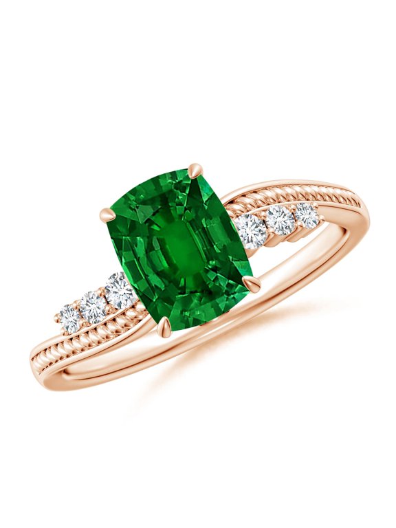 Lab Grown Cushion Rectangular Emerald Bypass Shank Engagement Ring for Women in 14K Rose Gold (Size-8x6mm) | May Birthstone, Anniversary, Jewelry Gift for Women | Lab-Grown Emerald Ring