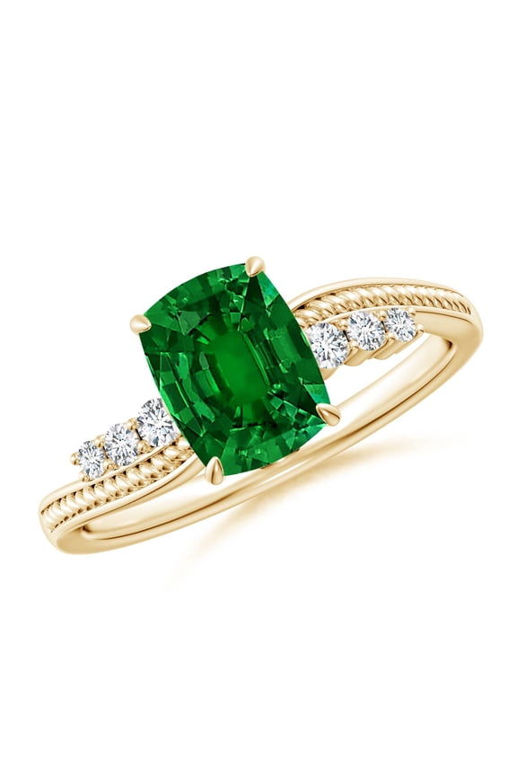Lab Grown Cushion Rectangular Emerald Bypass Shank Engagement Ring for Women in 14K Yellow Gold (Size-8x6mm) | May Birthstone, Anniversary, Jewelry Gift for Women | Lab-Grown Emerald Ring