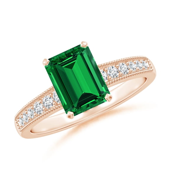 ANGARA Lab Grown 1.5 Ct Vintage Style Emerald-Cut Emerald Engagement Ring for Women in 14K Rose Gold (Size-8x6mm) | May Birthstone, Anniversary, Jewelry Gift for Women | Lab-Grown Emerald Ring