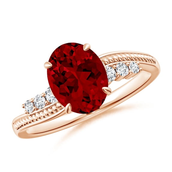 ANGARA Lab Grown 2 Ct Vintage Style Oval Ruby Bypass Shank Engagement Ring in 14K Rose Gold for Women (Size-9x7mm) | July Birthstone, Anniversary, Jewelry Gift for Women | Lab Grown Ruby Ring