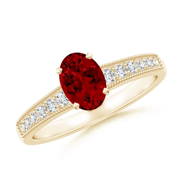 ANGARA Lab Grown 1 Ct Vintage Style Oval Ruby Engagement Ring with Accents for Women in 14K Yellow Gold (Size-7x5mm) | July Birthstone, Anniversary, Jewelry Gift for Women | Lab-Grown Ruby Ring